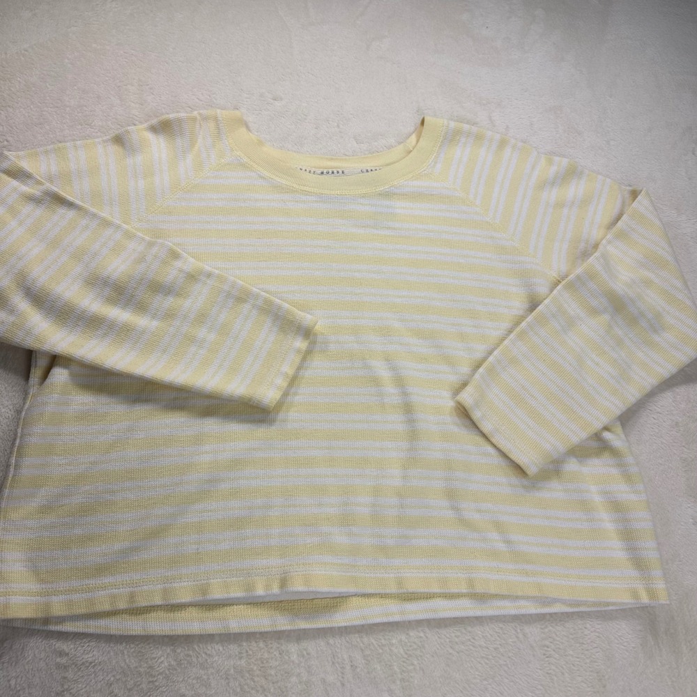 Crazy Horse Liz Claiborne Yellow White Striped Waffle Knit Top Large Raglan L